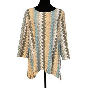 Alfred Dunner Women's M Multicolor Chevron Crochet Knit Tunic Top